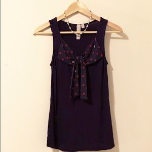 Polka Dot Bow Sleeveless Blouse